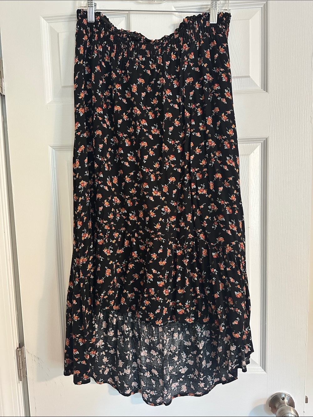 Xhilaration Black High-Low Floral Skirt with Pink & Orange Blooms